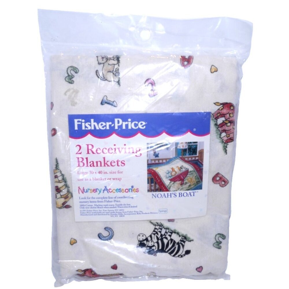 Vintage FISHER PRICE 100% cotton newborn receiving baby blankets 30x40" NEW 1997